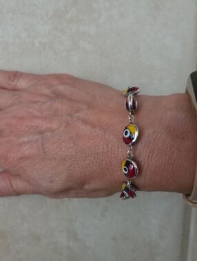 Evil Eye Beaded Bracelet in Red and Yellow - 925 Sterling Silver Women's Jewelry